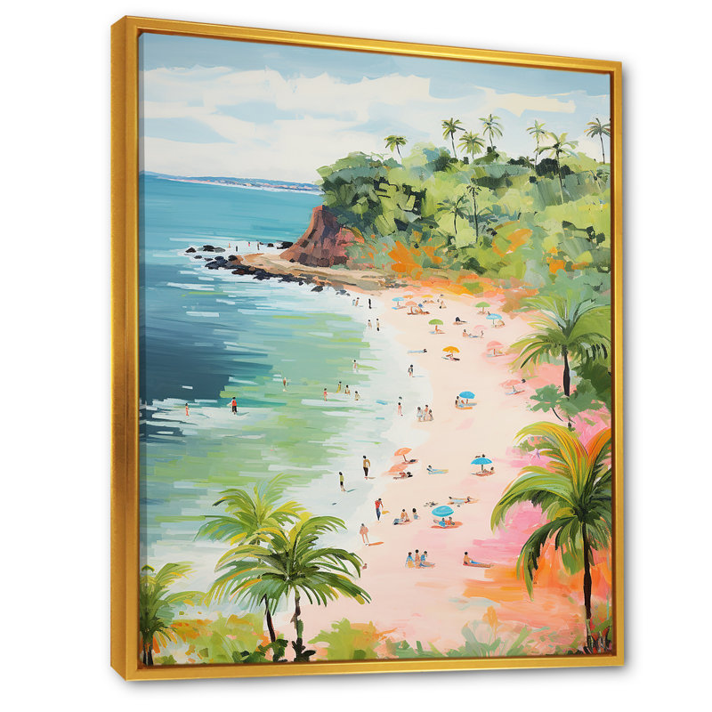 Scène de plage côtière, paradis en couleur pastel IV - plage, art mural, Cadre flottant doré, H 44 po x l 34 po x P 1,5 po