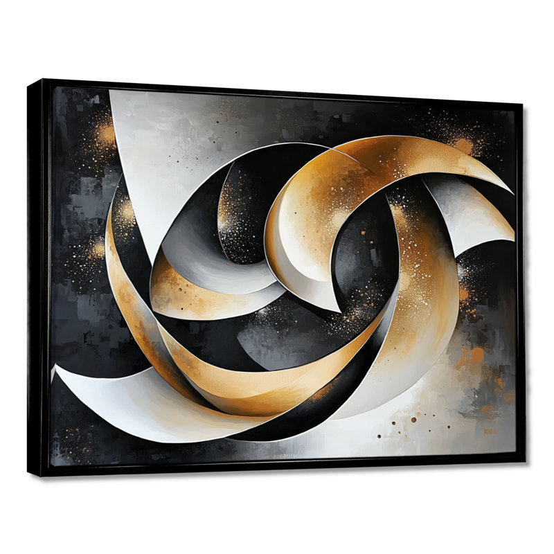 Impression sur toile Fractal Waves Of Dark Golden Galaxy III - Abstract Modern Waves, H 34 po x l 44 po, Noir