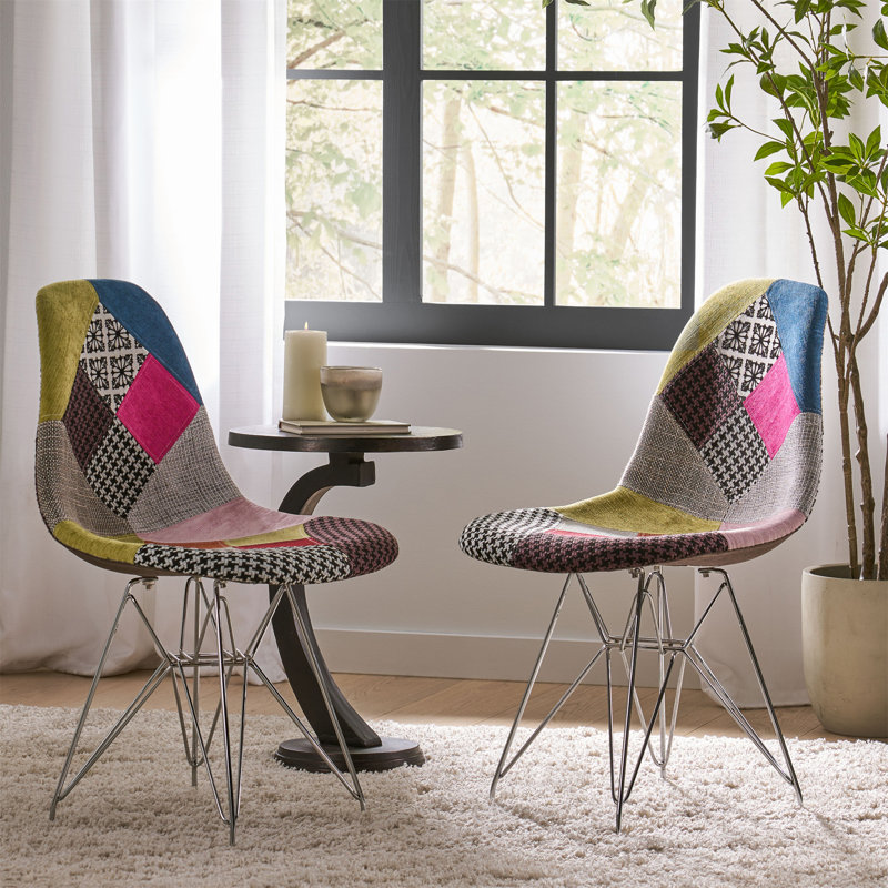 Chaise d'appoint en tissu de style bohème avec pieds chromés Patchwork