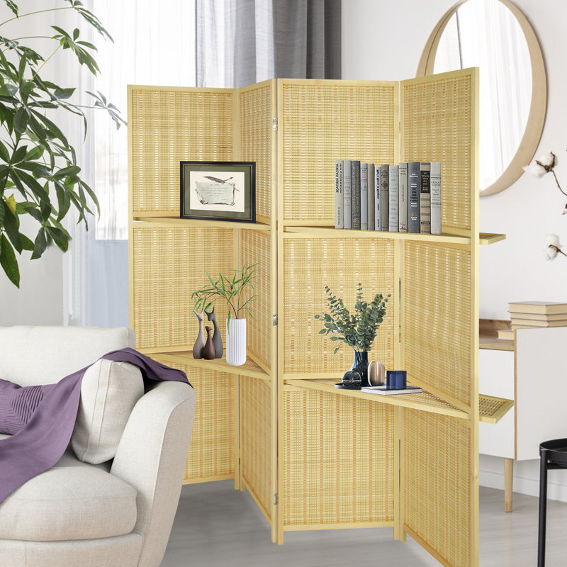 Paravent pliable 4 panneaux avec tablettes