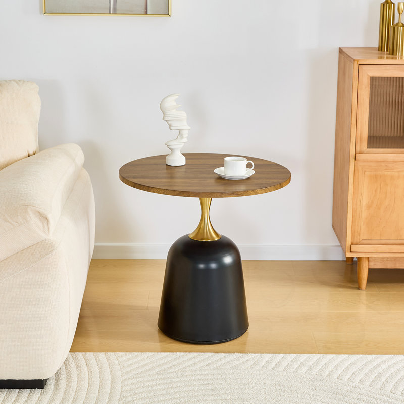 Table d'appoint circulaire avec base en métal, Noyer