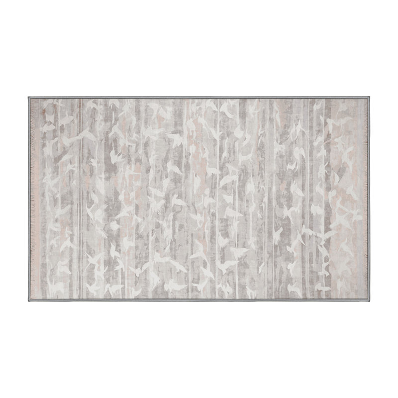 Tapis gris soyeux et moelleux, Rectangulaire 3 pi x 5 pi