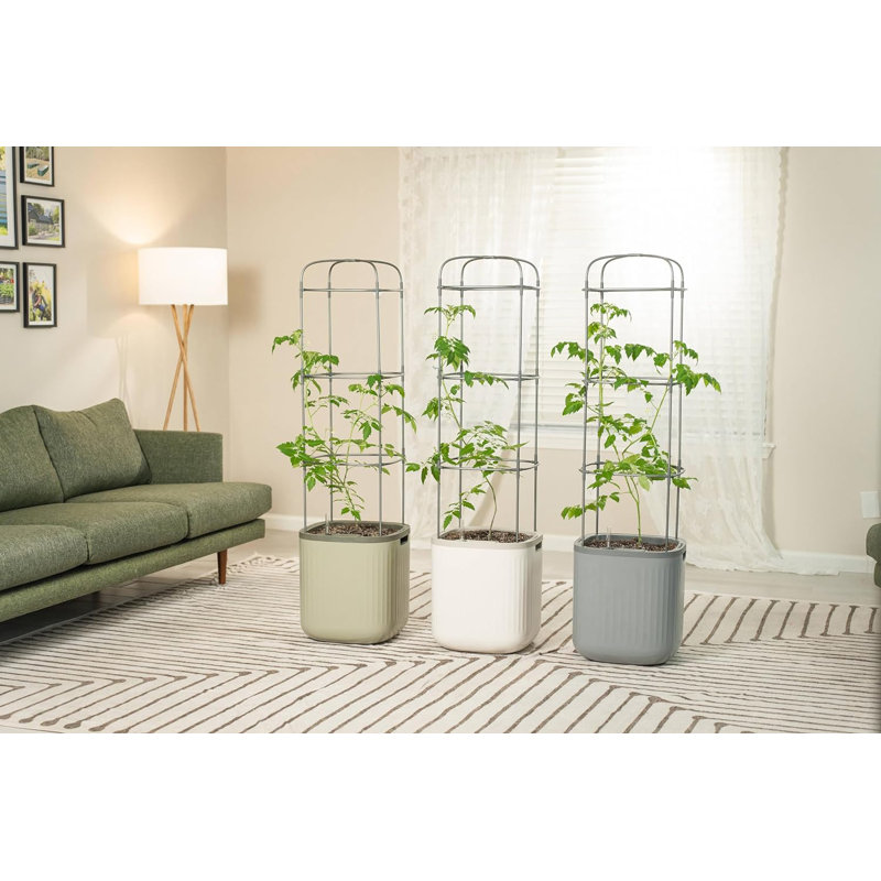 Fog Gray Self-Watering Indoor Outdoor Planter with Trellis