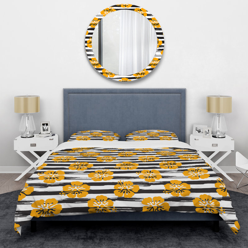Ensemble de housse de couette en microfibre noir / jaune 3 pièces