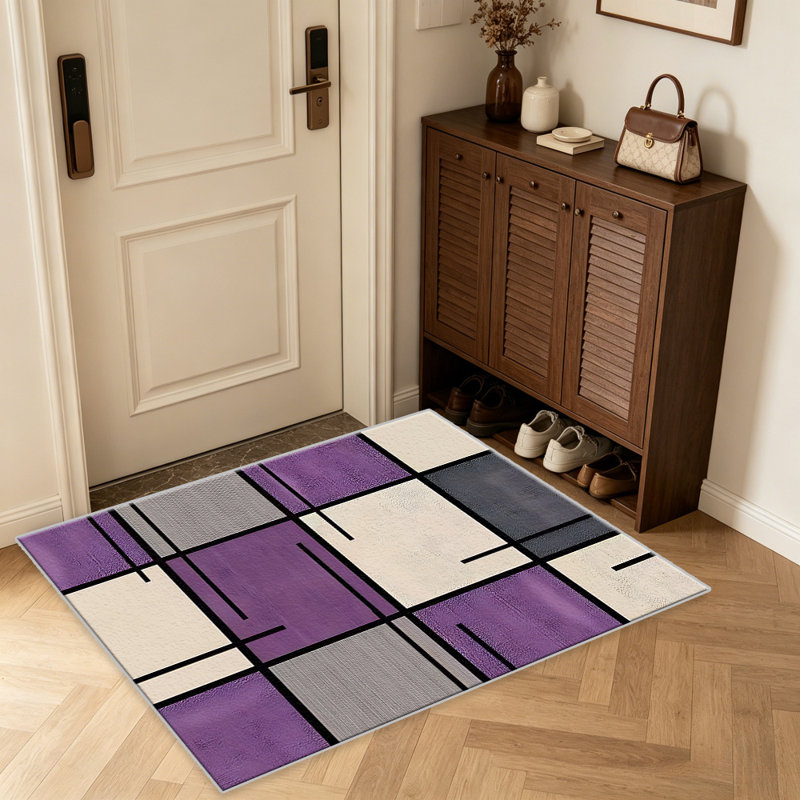 Purple Grid area rugs for Living Room, Soft and Comfortable, Suitable for all seasons, easy to maintain, machine washable Indoor floor mat, Under Table Farmhouse suitable for Bedroom, Dining Room, Study, Patio, Balcony, Home Decor