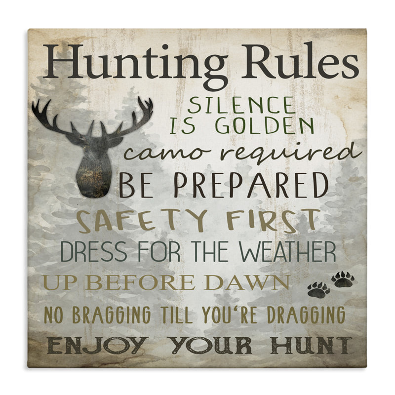 Toile «Hunting Rules Rustic List», conception de Kim Allen, H 36 po x l 36 po