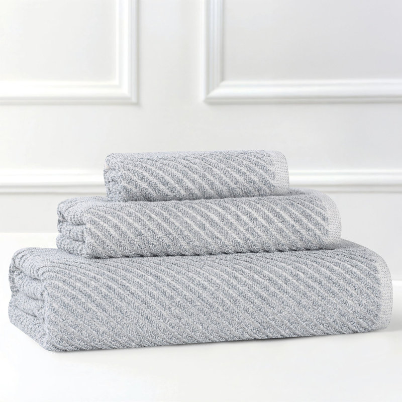 Ensemble de serviettes à séchage rapide en mélange de coton côtelé en diagonale, Bleu denim