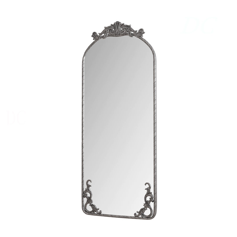 58"X24" Arched Full Body Mirror With Vintage Ornate Carved Applique On Top And Bottom, Hanging Wall Mounted Mirror, For Living Room Bedroom Retro Home Decor Mirror