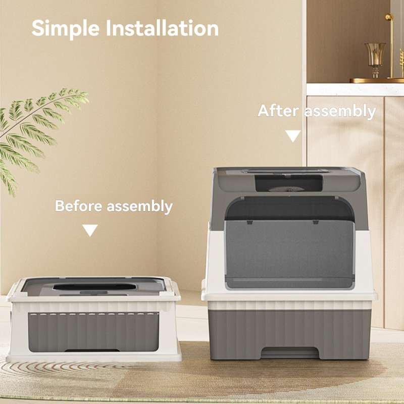Litter Box With Lid UV Disinfection With Scoop Grey