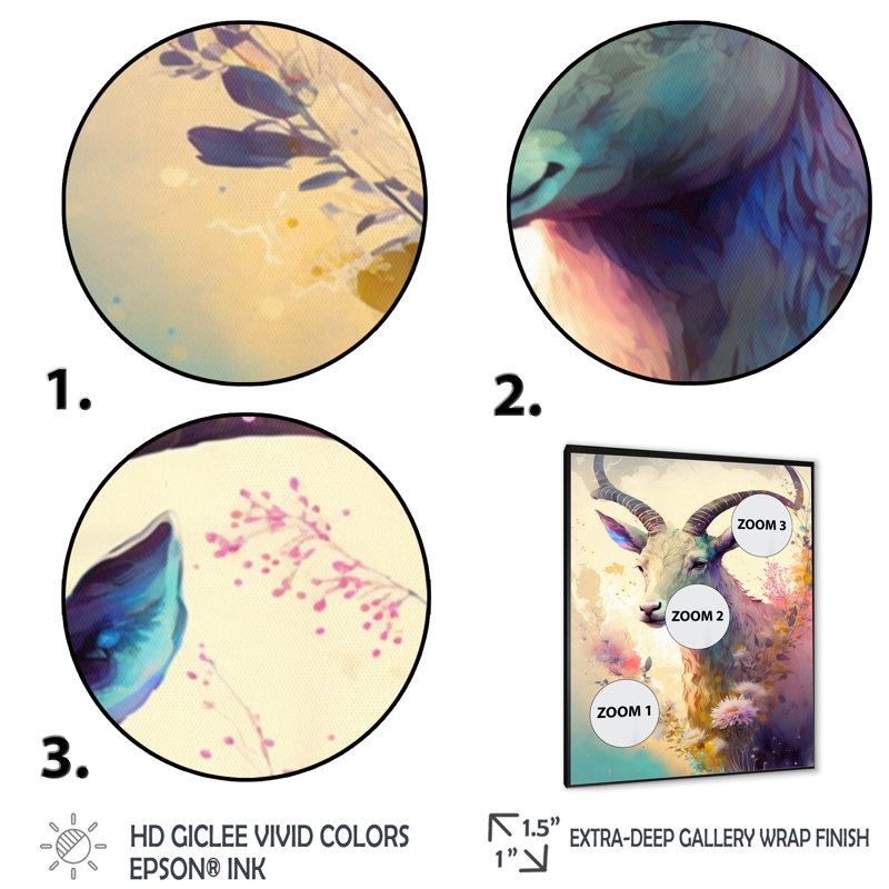 «Cute Goat Floral III», reproduction sur toile, Cadre photo noir, L 12 po x H 20 po