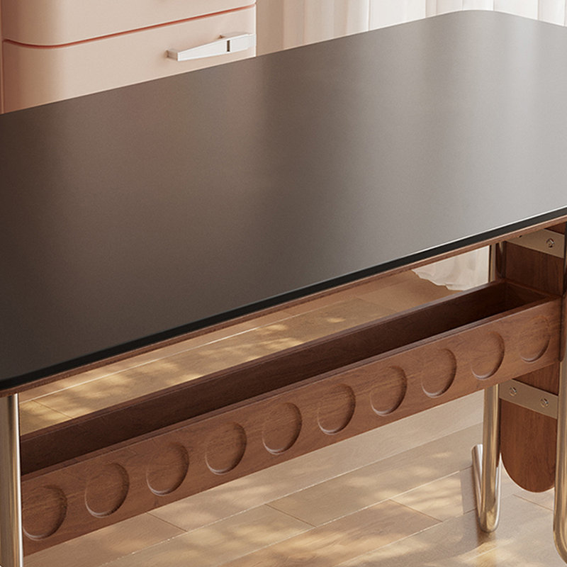Table de salle à manger en fritté avec tablette de rangement, Noir, H 29,5 po x L 70,8 po x l 35,4 po