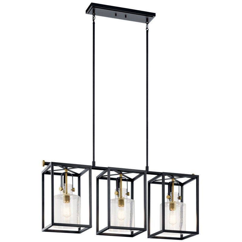 3 - Light Kitchen Island Pendant, Natural Brass