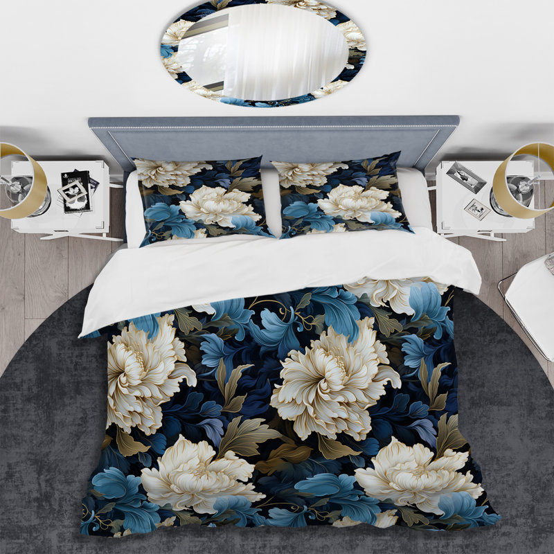 Ensemble de housse de couette Astrask Blue White Damask Radiance I - Damask