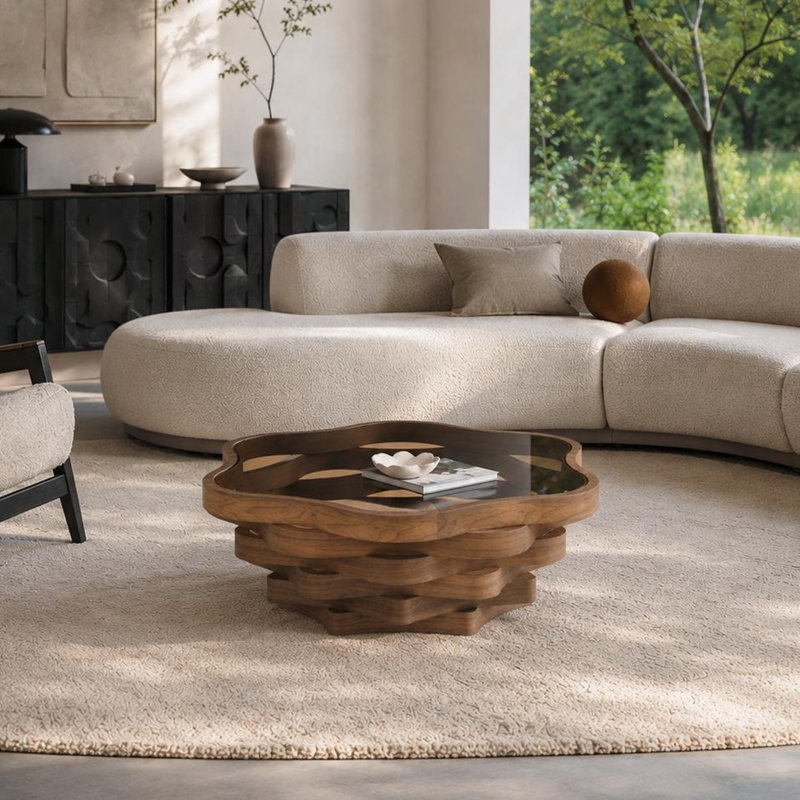 Table basse 35,83 "irrégulière en forme de nuage avec plateau en verre
