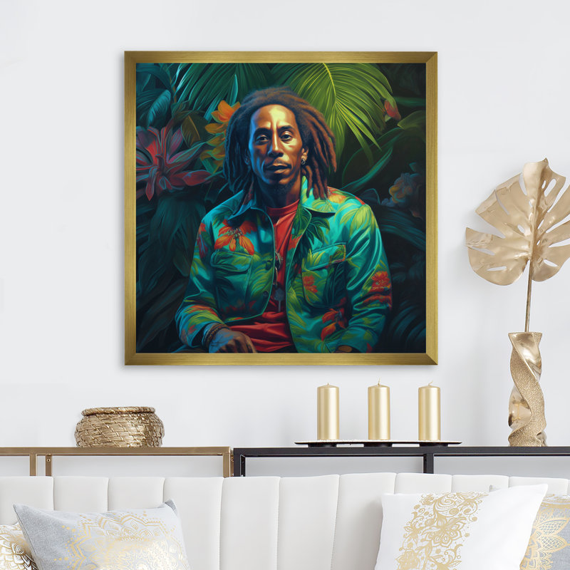 Bob Marley Miami Vibes sur toile, H 30 po x l 30 po x P 1 po, Cadre doré à coins fermés