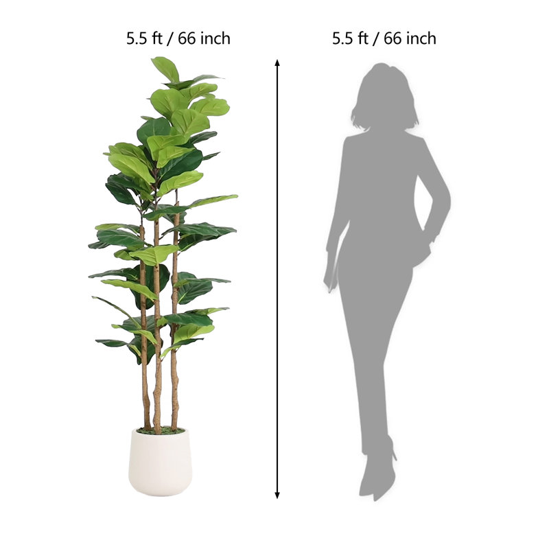 Figuier en figuier en pot - plante de plancher artificielle d'intérieur de 5,5 pi avec feuilles vertes réalistes pour le bureau du salon