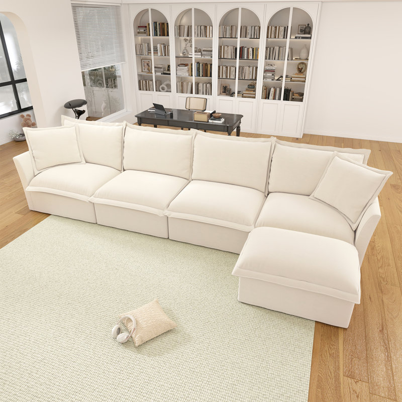 Grand canapé de salon moderne en chenille confortable, Chenille blanche