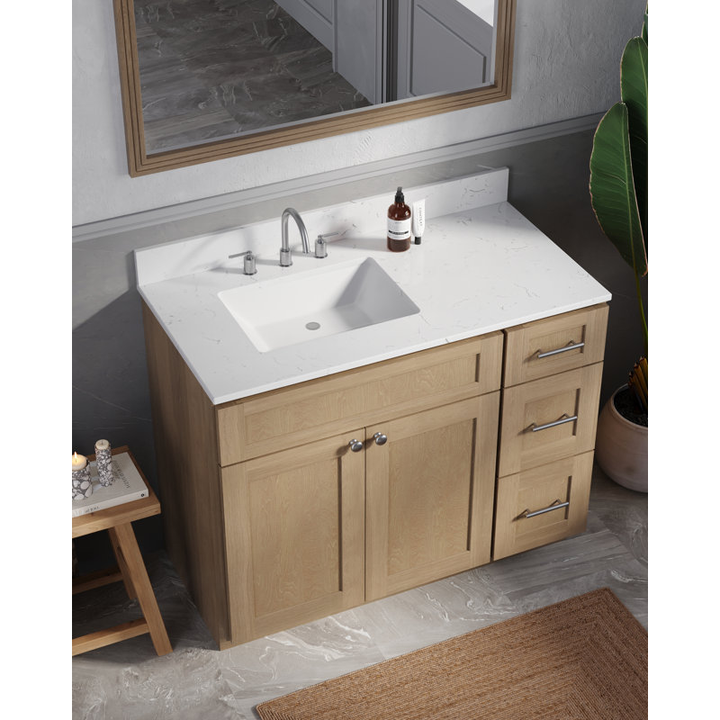 Disar 43'' Single Bathroom Vanity with Quartz Top, Left, Natural Oak