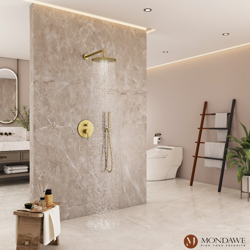 Brushed Gold Dual-Function Rain Shower System with Handheld