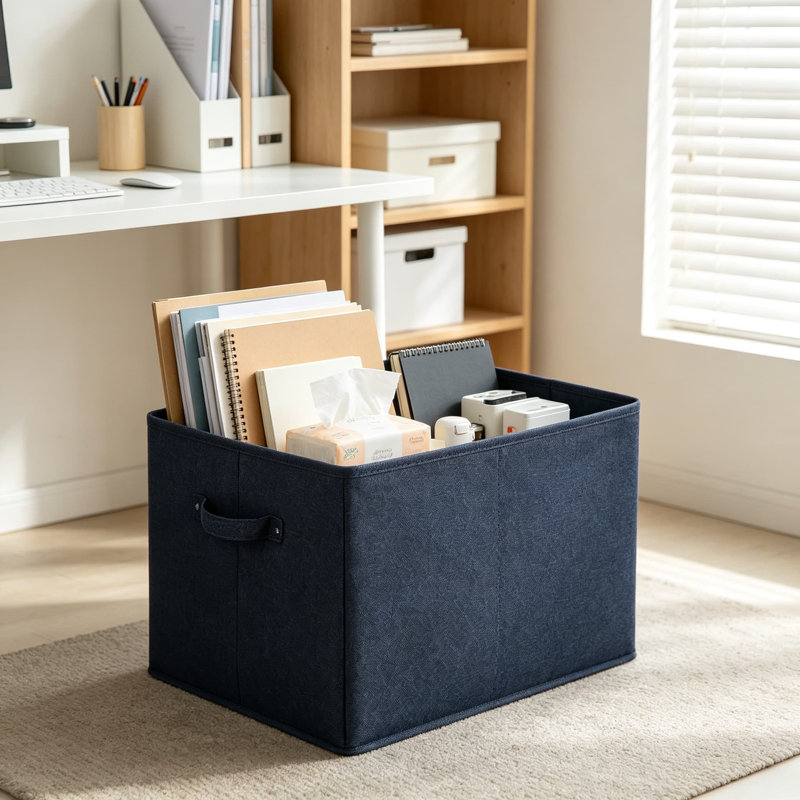 Bac de rangement pliable en tissu avec poignées, paquet de 2, 15 x 13 x 13 po, grande capacité de 42 L, noir