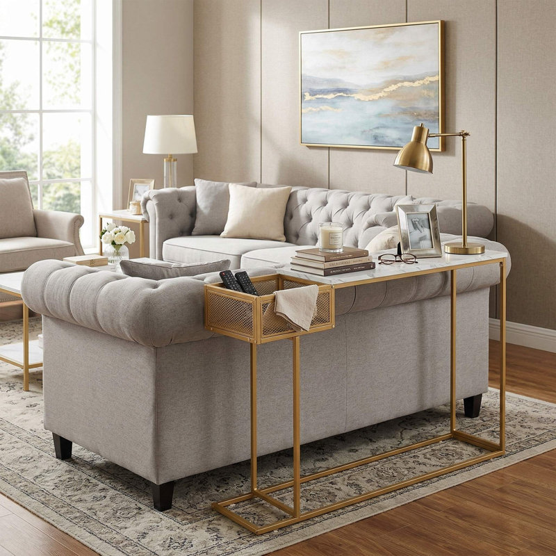 Console rectangulaire en faux marbre blanc avec rangement pour le salon du couloir d'entrée