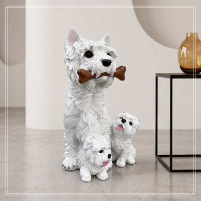 Ensemble de 3 statues de West Highland White Terrier pour jardin, figurines de chiens Westie réalistes en résine, sculptures décoratives extérieures résistantes aux intempéries pour jardin, pelouse et terrasse.