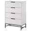 Commode haute Noro, 4 tiroirs de rangement, blanc moderne, métal noir