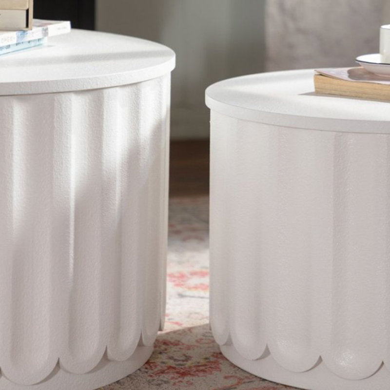 Table de rangement ronde en blanc crème, couvercle, emboîtable pour la chambre à coucher et les bureaux - look moderne, construction, aucun assemblage requis