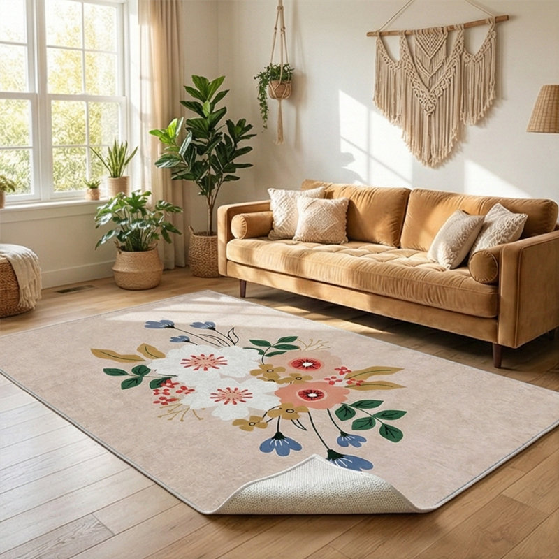 Lunick Floral Bouquet Velvet Area Rug