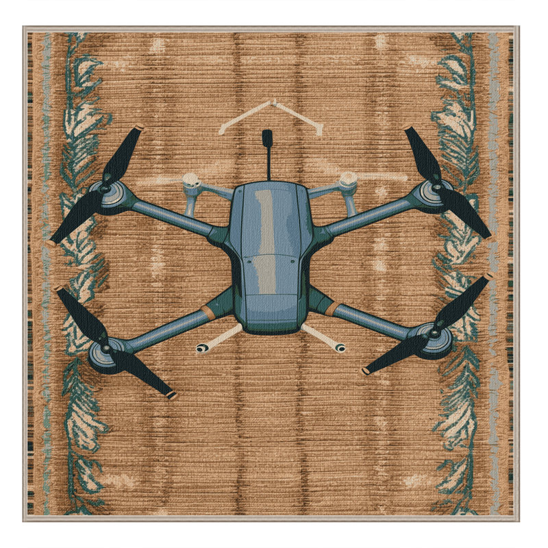 Machine Washable Transportation Beige Area Rug, Carré 7 pi