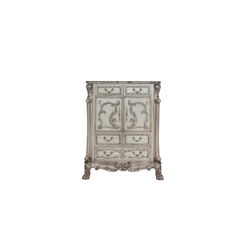 Commode 5 tiroirs Dresden, finition blanc os rétro