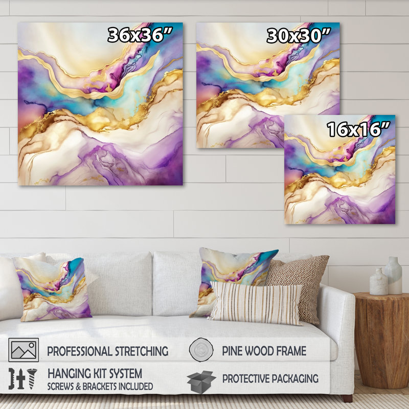 Liquide, univers avec une touche de V doré - reproduction sur toile, L 36 po x H 36 po, Toile tendue