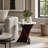 Round Accent Table Acacia Wood & Marble Modern Design White Marble Top Wood Base Living Room, Bedroom, Office 21" Brown.