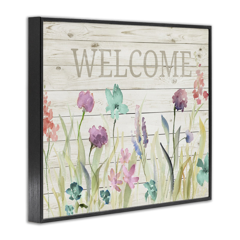 Mot de bienvenue au motif rustique pré, Giclée encadrée noir minuit, H 11 po x l 14 po x P 1,5 po