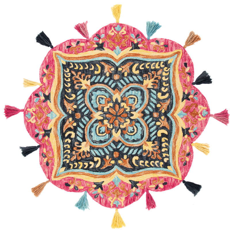 Round Corine Floral Handmade Tufted Wool Area Rug in Pink/Purple, Round 6'