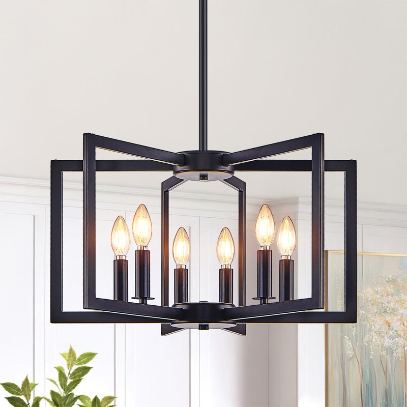 Modern Geometric Metal Chandelier With Adjustable Rods, 6 Lights, Matte Black