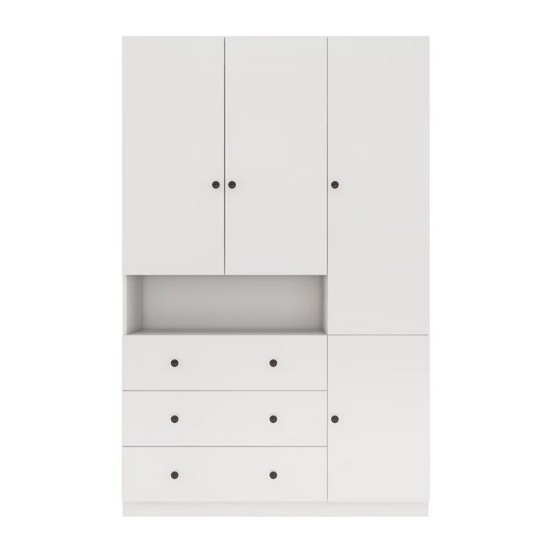 Commode blanche 74 po à trois portes et trois tiroirs