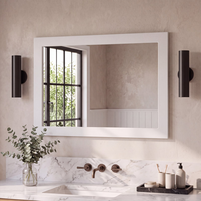 Miroir d'appoint en bois massif, miroir de meuble-lavabo mural en bois massif, 40"*30", Blanc