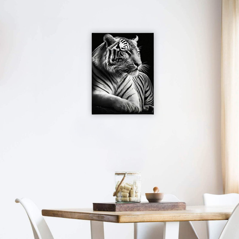 Décoration murale sur toile de qualité supérieure noir et blanc tigre Aniaml 24 po x 18 po