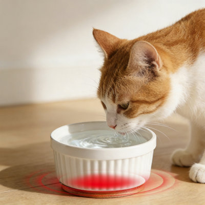 Pet Heated Water Bowl Suitable for Dogs Cats Chickens Ducks Birds with Bite Resistant Cord, 4.72x2.55 in, White