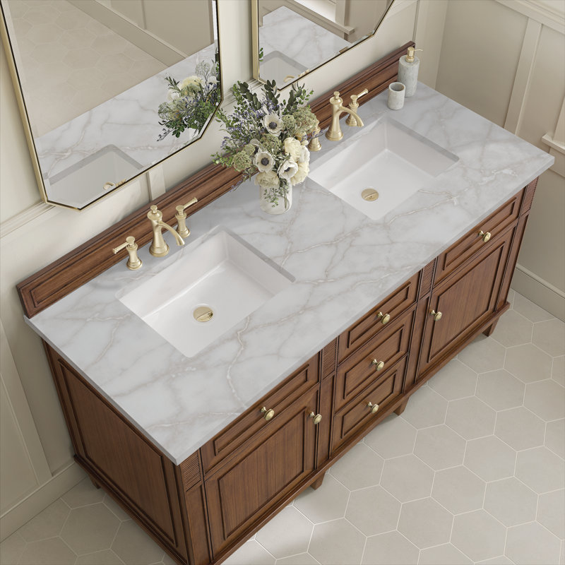 Lorelai 60 in. Double Vanity, Mid-Century Walnut, Victorian Silver, 8" Widespread