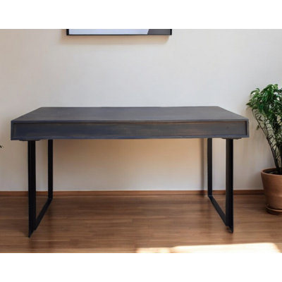 58" Gray And Black Mango Solid Wood Writing Desk With Three Drawers