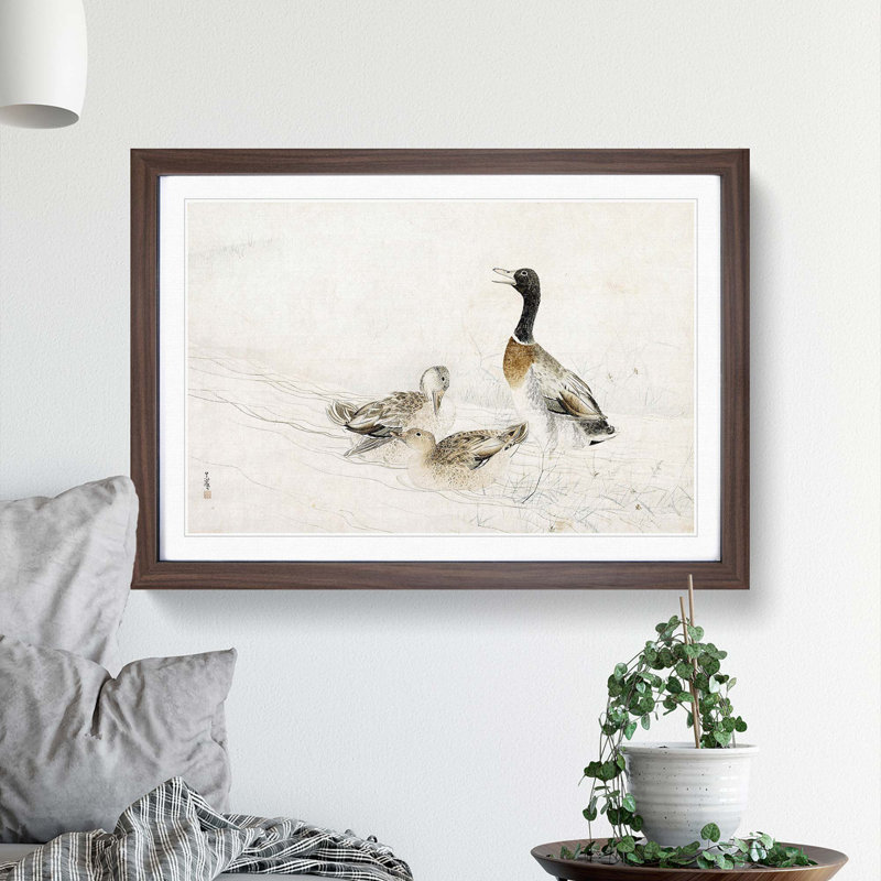 Ducks at the Water by Matsumura Goshun - Picture Frame Painting Print, 36cm H x 48cm W x 2cm D, Walnut Framed