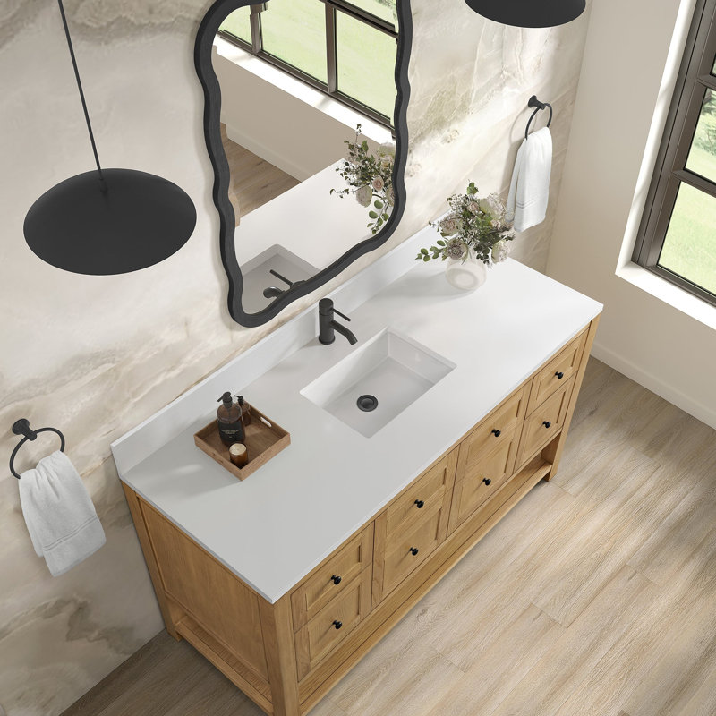 Breckenridge 60'' W Single Vanity, Single Hole, White Zeus Silestone, Light Natural Oak