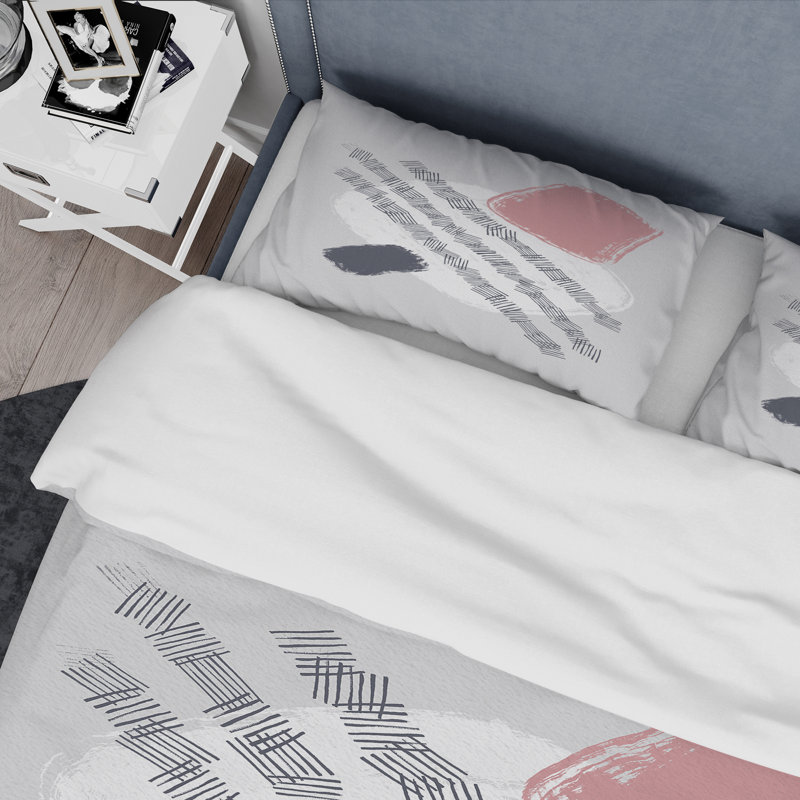 Ensemble de housse de couette moderne en polyester microfibre Minimalist Pink Rectangles On Grey II