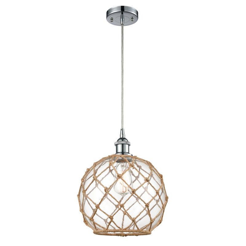 Luminaire suspendu sphère 1 lumière Tobey, Clair/Brun, Chrome poli, H 133 po x l 10 po x P 10 po