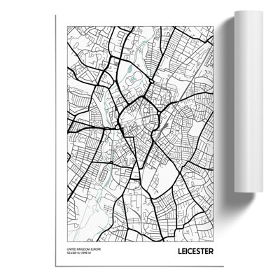 Map Leicester UK - Frameless Print