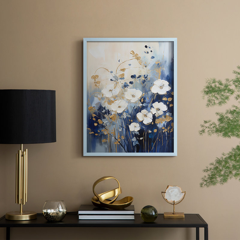 Série FLORAL CCLXV - reproduction encadrée de qualité supérieure - prête à être accrochée - aucun clou requis, Bleu