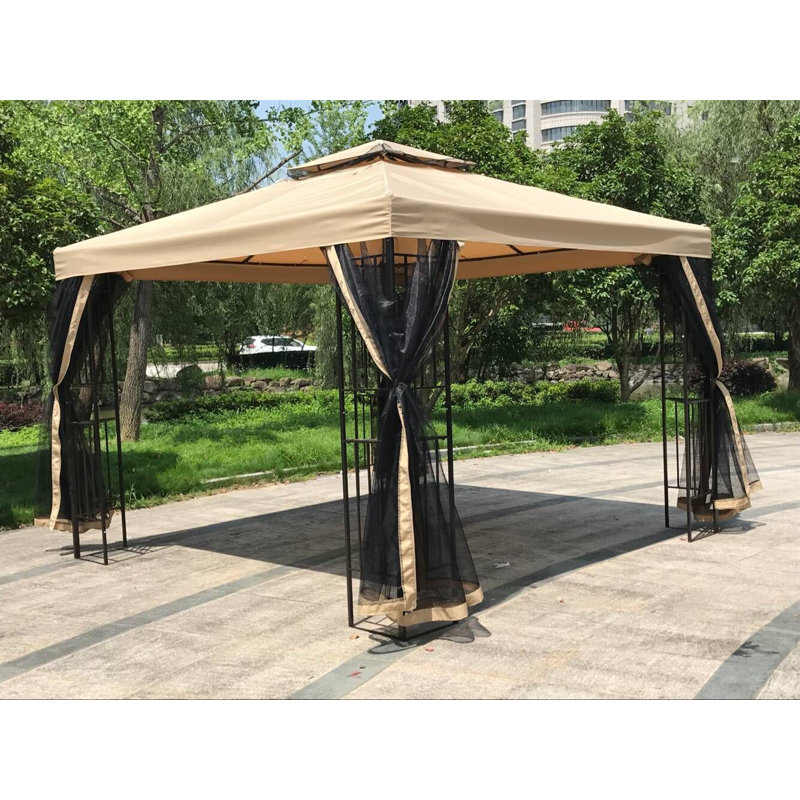Tan Steel and Polyester Double Roof Patio Gazebo