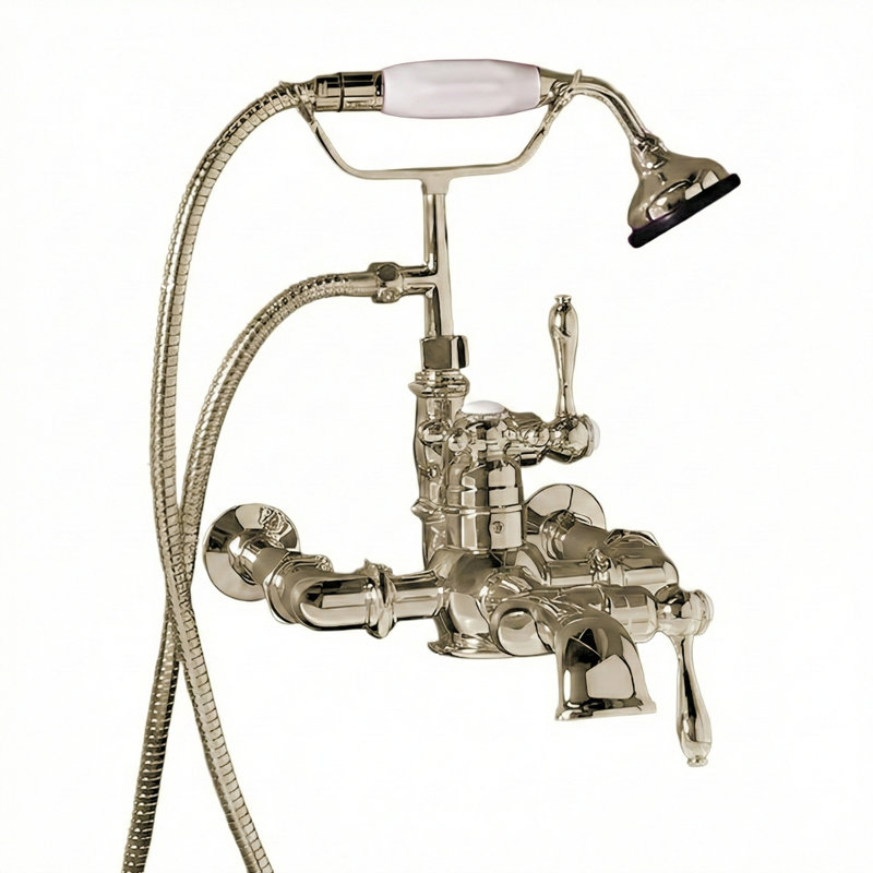 Thermostatic Wall Mount Tub Faucet with Handheld (P0970), Polished Nickel